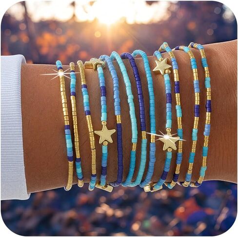 Dainty Gold Beaded Star Bracelets Stack for Women,Handmade Boho Colorful Beads Bracelet Fashion Prom Holiday Jewelry Gift Friendship Family in Saudi Arabia