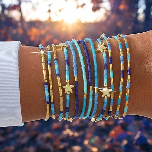 Dainty Gold Beaded Star Bracelets Stack for Women,Handmade Boho Colorful Beads Bracelet Fashion Prom Holiday Jewelry Gift Friendship Family in Saudi Arabia