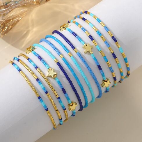 Dainty Gold Beaded Star Bracelets Stack for Women,Handmade Boho Colorful Beads Bracelet Fashion Prom Holiday Jewelry Gift Friendship Family in Saudi Arabia
