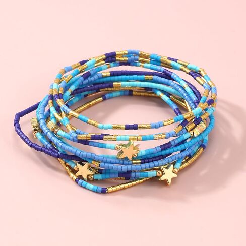 Dainty Gold Beaded Star Bracelets Stack for Women,Handmade Boho Colorful Beads Bracelet Fashion Prom Holiday Jewelry Gift Friendship Family in Saudi Arabia