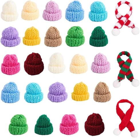 SUNNYCLUE 40Pcs Mini Knitting Hats Christmas Cute Knit Small Wool Yarn Hat Bobble Hats Mini Doll Hats for Crafts Jewelry Making Santa Hat Caps Xmas Ornament Art and Craft Decor Random Mixed Color in Saudi Arabia
