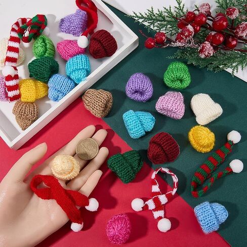 SUNNYCLUE 40Pcs Mini Knitting Hats Christmas Cute Knit Small Wool Yarn Hat Bobble Hats Mini Doll Hats for Crafts Jewelry Making Santa Hat Caps Xmas Ornament Art and Craft Decor Random Mixed Color in Saudi Arabia