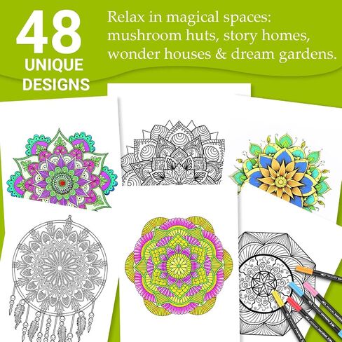 Adult Coloring Books for Women Relaxation, Spiral Bound Mindfulness Coloring Book with 36 Colors Markers, Anxiety Relief, Relaxing Gifts for Women & Men with 48 Patterns Include Mandala Animal Flowers in Kuwait