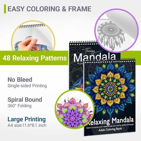 Adult Coloring Books for Women Relaxation, Spiral Bound Mindfulness Coloring Book with 36 Colors Markers, Anxiety Relief, Relaxing Gifts for Women & Men with 48 Patterns Include Mandala Animal Flowers in Kuwait