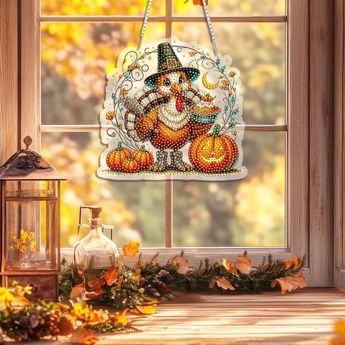Halloween Scarecrow Diamond Art Hanging Kit for Adult, 5D Special Shaped Rhinestone&Double Sided Acrylic, Diamond Art Pendants DIY Ornament for Windows Home Garden in Kuwait