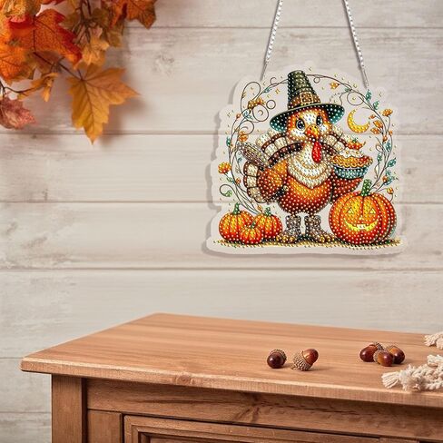 Halloween Scarecrow Diamond Art Hanging Kit for Adult, 5D Special Shaped Rhinestone&Double Sided Acrylic, Diamond Art Pendants DIY Ornament for Windows Home Garden in Kuwait
