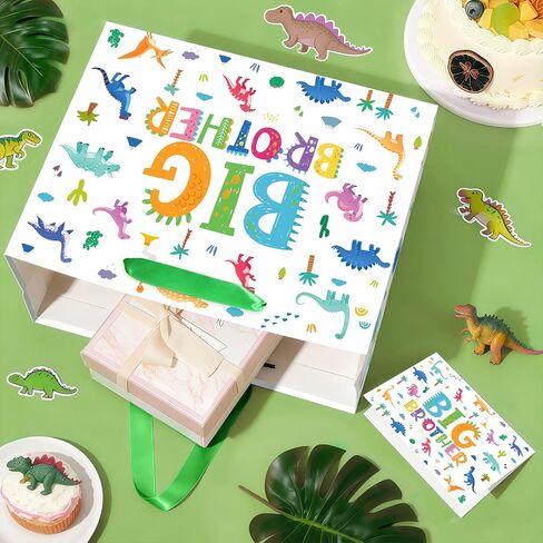 Big Brother Gift Bag for Boys, Cute Big Bro Gift Bag with Tissue Paper and Greeting Card Blue Wrapping Paper Cartoon Dinosaur New Brother Party Decoration for Little Boy Birthday Party Supplies in Saudi Arabia