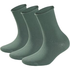 3 Pairs Organic Cotton Diabetic Socks for Women Loose Fit Roll Cuff Crew Sock for Pregnant Womens Postpartum Elderly Wide Non-Binding Top for Circulatory Neuropathy Breathable (Rose) in Saudi Arabia