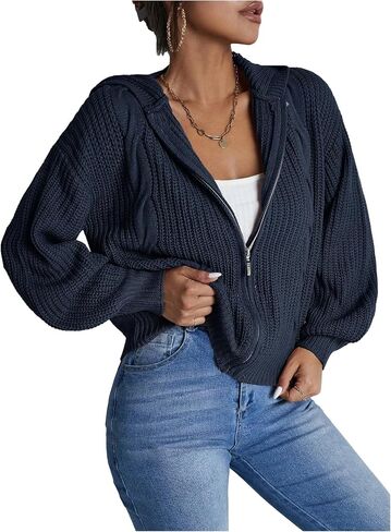 Soly Hux Women's up uded cardigan cardigan long sprop rept lext stiper hoodies fall fall uterwear in Kuwait