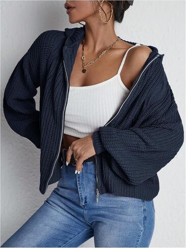 Soly Hux Women's up uded cardigan cardigan long sprop rept lext stiper hoodies fall fall uterwear in Kuwait