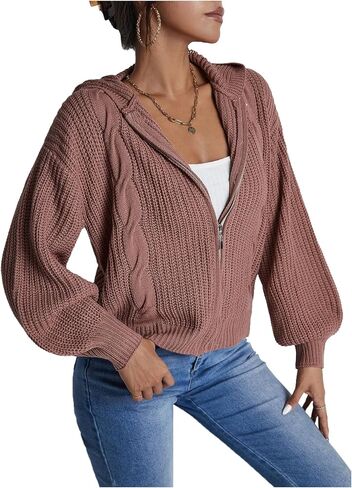 Soly Hux Women's up uded cardigan cardigan long sprop rept lext stiper hoodies fall fall uterwear in Kuwait