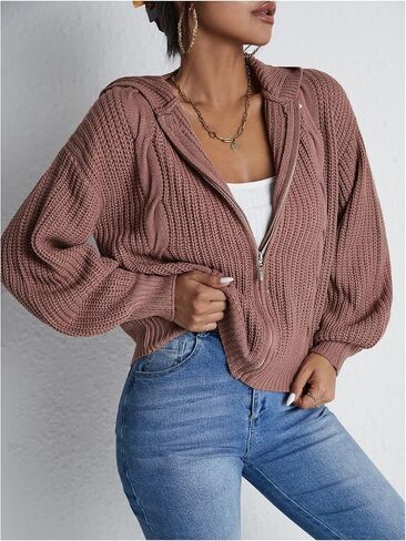 Soly Hux Women's up uded cardigan cardigan long sprop rept lext stiper hoodies fall fall uterwear in Kuwait
