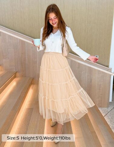 ZESICA Women's Tulle Maxi Skirt A-Line Flowy Ruffle Tiered Elastic High Waist 2025 Fall Fahion Midi Long Skirts in Saudi Arabia