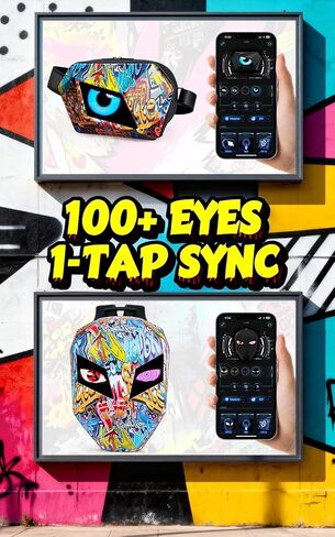 Gelrova [Batteries not included] Graffiti Style 2-in-1 Hardshell LED Backpack Set: Knight Motorcycle Backpack and Devil Eye Crossbody Bag, Graffiti in Kuwait