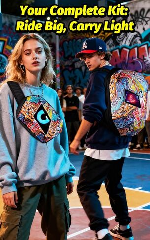 Gelrova [Batteries not included] Graffiti Style 2-in-1 Hardshell LED Backpack Set: Knight Motorcycle Backpack and Devil Eye Crossbody Bag, Graffiti in Kuwait