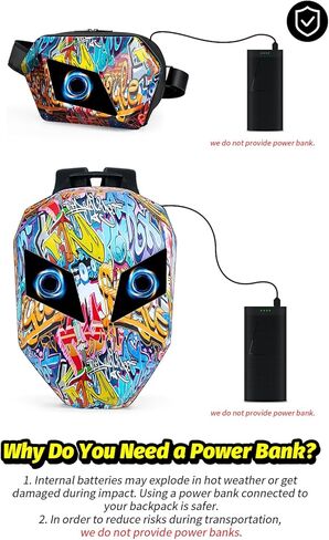 Gelrova [Batteries not included] Graffiti Style 2-in-1 Hardshell LED Backpack Set: Knight Motorcycle Backpack and Devil Eye Crossbody Bag, Graffiti in Kuwait