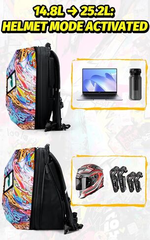Gelrova [Batteries not included] Graffiti Style 2-in-1 Hardshell LED Backpack Set: Knight Motorcycle Backpack and Devil Eye Crossbody Bag, Graffiti in Kuwait