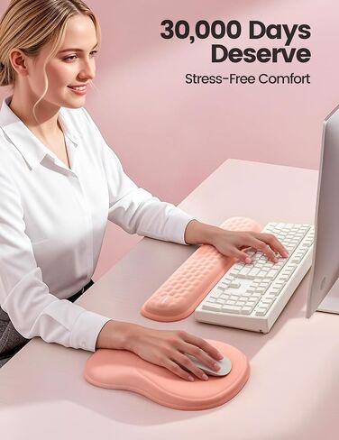 Meatanty Keyboard and Mouse Wrist Rest Set, Ergonomic Wrist Pad Support, Computer Hand Palm Rest Combo, Memory Foam Typing Desk Accessory Carpal Tunnel Cushion, Laptop Office Home School Women-Pink in Kuwait