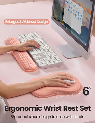 Meatanty Keyboard and Mouse Wrist Rest Set, Ergonomic Wrist Pad Support, Computer Hand Palm Rest Combo, Memory Foam Typing Desk Accessory Carpal Tunnel Cushion, Laptop Office Home School Women-Pink in Kuwait