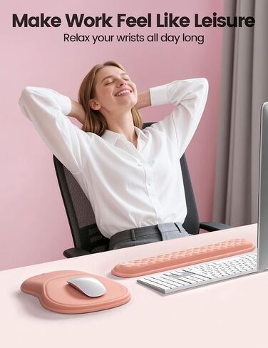 Meatanty Keyboard and Mouse Wrist Rest Set, Ergonomic Wrist Pad Support, Computer Hand Palm Rest Combo, Memory Foam Typing Desk Accessory Carpal Tunnel Cushion, Laptop Office Home School Women-Pink in Kuwait