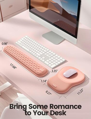 Meatanty Keyboard and Mouse Wrist Rest Set, Ergonomic Wrist Pad Support, Computer Hand Palm Rest Combo, Memory Foam Typing Desk Accessory Carpal Tunnel Cushion, Laptop Office Home School Women-Pink in Kuwait