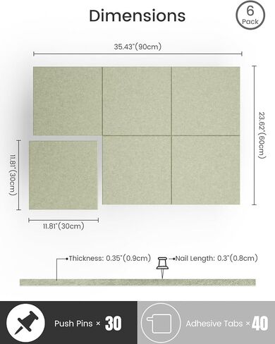 Bumusty Large Cork Board 36"x24" Alternative - 6 Pack Felt Wall Tiles with 40 Safe Removable Adhesive Tabs, 30 Pushpins, Cork Boards for Walls Pin Board Bulletin Board Office Decor (Black) in Saudi Arabia