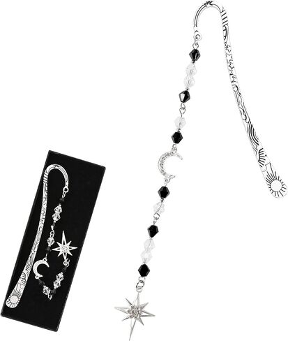 Gothic Halloween Metal Bookmark - Silver Unique Book Marks Beads Crow Charm Cool Page Mark Bookish School Office Supplies Gifts Reading Accessories for Women Men Students Teachers Readers in Kuwait