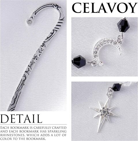 Gothic Halloween Metal Bookmark - Silver Unique Book Marks Beads Crow Charm Cool Page Mark Bookish School Office Supplies Gifts Reading Accessories for Women Men Students Teachers Readers in Kuwait