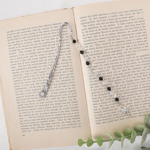 Gothic Halloween Metal Bookmark - Silver Unique Book Marks Beads Crow Charm Cool Page Mark Bookish School Office Supplies Gifts Reading Accessories for Women Men Students Teachers Readers in Kuwait