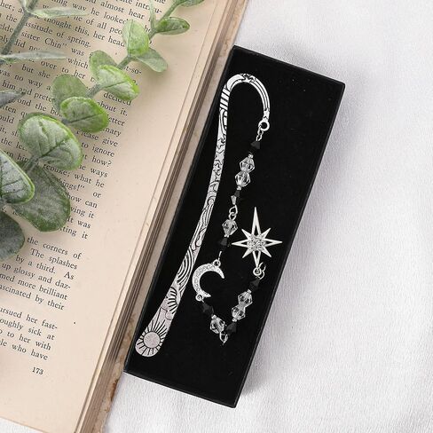 Gothic Halloween Metal Bookmark - Silver Unique Book Marks Beads Crow Charm Cool Page Mark Bookish School Office Supplies Gifts Reading Accessories for Women Men Students Teachers Readers in Kuwait