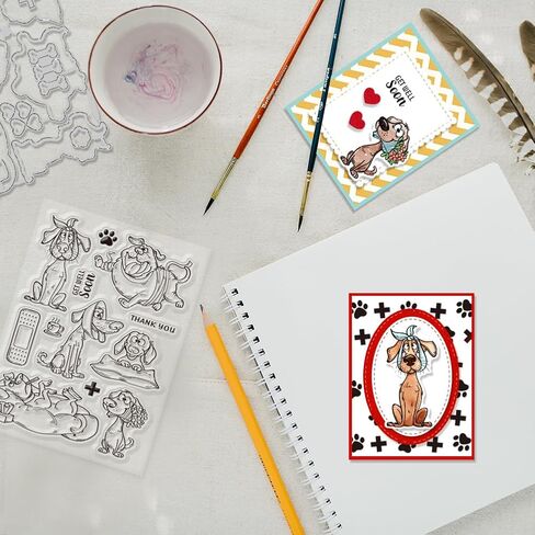 GLOBLELAND Cute Dogs Illustrations Clear Stamp and Cutting Dies Set for Card Making Bulldog Puppy Silicone Transparent Stamps Shepherd Animals Metal Die Cuts for DIY Scrapbooking Photo Album Decor in Saudi Arabia