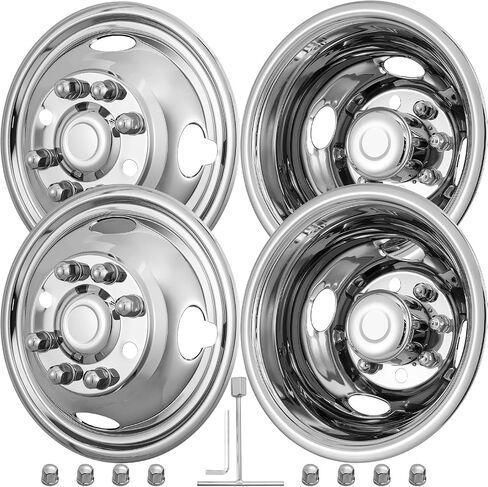 17 "محاكاة العجلات ، 17" 8 Lug Lug Stafless Hubcaps مع مجموعة براغي العروة العجلة ، النهاية المصقولة ، عجلتان أماميتان/عجلات خلفية ، مناسبة لشاحنة فورد F350 2005-2025. in Kuwait