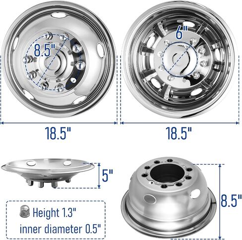 17 "محاكاة العجلات ، 17" 8 Lug Lug Stafless Hubcaps مع مجموعة براغي العروة العجلة ، النهاية المصقولة ، عجلتان أماميتان/عجلات خلفية ، مناسبة لشاحنة فورد F350 2005-2025. in Kuwait