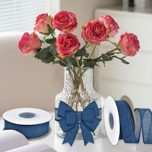 Mupera Pastel Burlap Ribbon Kit - 4 Rolls (1.5 Inch x 5 Yards Each) Blush Pink, Lemon Yellow, Mint Green & Blue for Gift Wrapping, Easter Decor, Showers - Spring Color Craft Ribbon Set in Kuwait