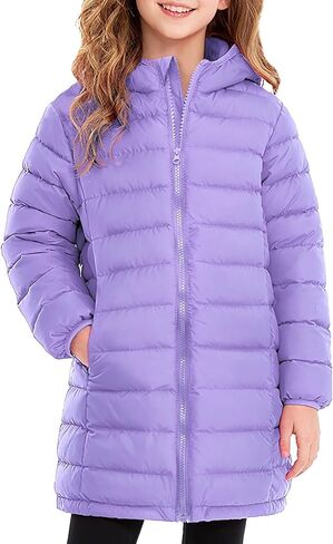 Enlifety 4-11T Girls Winter Coat الطويل خفيف الوزن غطاء محرك السيارة in Kuwait