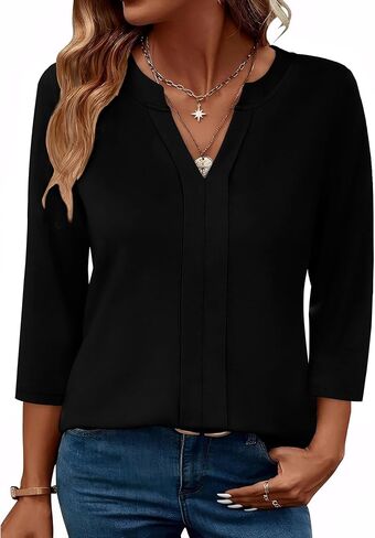 Xieerduo 3/4 طول الأكمام من Tops v tops v الرقبة المطوية عمل بلوزات صيف غير رسمية 2025 عصرية in Saudi Arabia