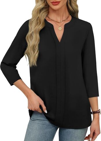 Xieerduo 3/4 طول الأكمام من Tops v tops v الرقبة المطوية عمل بلوزات صيف غير رسمية 2025 عصرية in Saudi Arabia