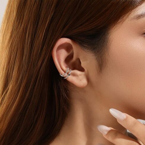 Filigree Blue Topaz Ear Cuff for Women,Non Piercing Vintage Adjustable Ear Cuff Earrings Clip On Cartilage Ear Jewelry 1PC in Saudi Arabia
