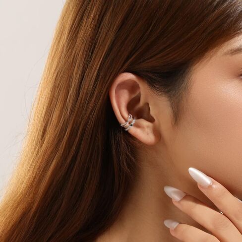 Filigree Blue Topaz Ear Cuff for Women,Non Piercing Vintage Adjustable Ear Cuff Earrings Clip On Cartilage Ear Jewelry 1PC in Saudi Arabia
