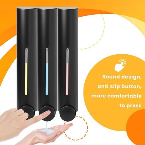 Shower Soap Dispenser, 3-Chamber 420ml Shampoo Conditioner Dispenser Wall Mounted Shower Shampoo Conditioner Dispenser and Organizer for Bathroom Kitchen Hotel(Black) in Saudi Arabia