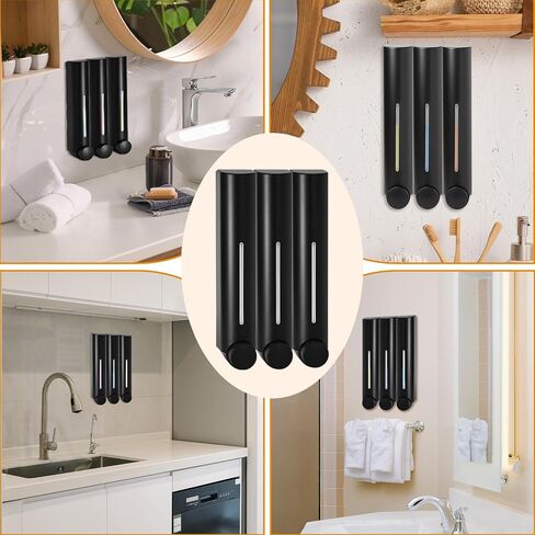 Shower Soap Dispenser, 3-Chamber 420ml Shampoo Conditioner Dispenser Wall Mounted Shower Shampoo Conditioner Dispenser and Organizer for Bathroom Kitchen Hotel(Black) in Saudi Arabia