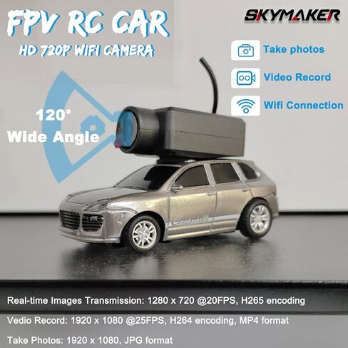 Skymaker 1:64 Scale Mini Drift RC Car ، FPV RC Car مع كاميرا 720p HD ، التحكم في تطبيق WiFi 2.4 جيجا هرتز مع سيارات السباق المصغرة للبالغين (Silver) in Kuwait