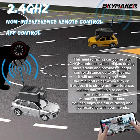 Skymaker 1:64 Scale Mini Drift RC Car ، FPV RC Car مع كاميرا 720p HD ، التحكم في تطبيق WiFi 2.4 جيجا هرتز مع سيارات السباق المصغرة للبالغين (Silver) in Kuwait