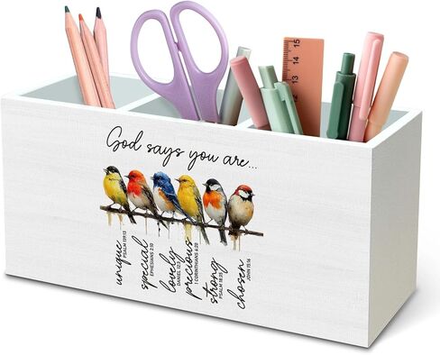 DILSJ Inspirational Bird Pen Pencil Holder Organizer for Desk, Inspirational Gifts for Women, Every Little Thing is Gonna Be Alright Wooden Box Signs for Home Office Desk Tabletop Decoration in Kuwait