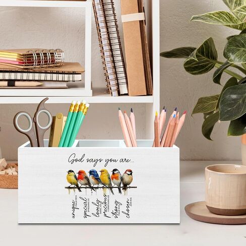 DILSJ Inspirational Bird Pen Pencil Holder Organizer for Desk, Inspirational Gifts for Women, Every Little Thing is Gonna Be Alright Wooden Box Signs for Home Office Desk Tabletop Decoration in Kuwait