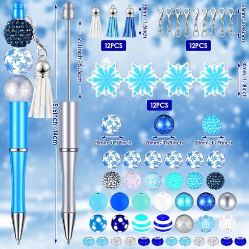 Jutom 12 Pcs Snowflake Christmas Beadable Pens Kits Include 50 Pcs Colorful Beads 12 Tassels 12 Pendants Assorted Focal Bead DIY Making Pens Set for Christmas Gift Bulk in Saudi Arabia