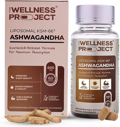 مشروع العافية (TWP Liposomal KSM-66® Ashwagandha 600mg (استخراج الجذر فقط)-إمدادات شهرين | يدعم الهدوء والطاقة والاسترخاء | يأتي مع شهادة التحليل | 60 قرصًا (حزمة 3) in Kuwait