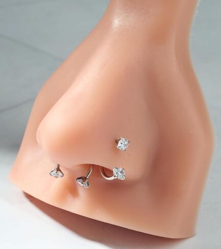 MODRSA Silver Horseshoe Nose Ring 20g Double Gem Horse Shoe Nose Rings for Women Surgical Steel Half Hoop U Shape Tragus Earring Hoops Labret Lip Helix Piercing Jewelry Septum Rings 20 Gauge 1pcs in Saudi Arabia