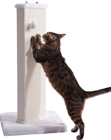 32.7" Tall Cat Scratching Post for Indoor Cats, Sisal Cat Scratcher Post with Hanging Ball in Kuwait