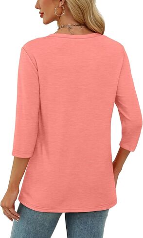OFEEFAN 3/4 Length Sleeve Womens Tops Scoop Neck Tunic Tops Loose Fit Shirts Dressy Casual Blouses S-3XL in Saudi Arabia